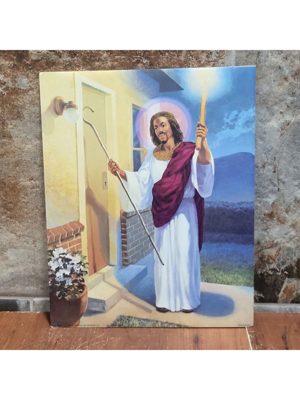 Vintage Religious Lithographic Art Print Jesus Christ Knocking at the Door
